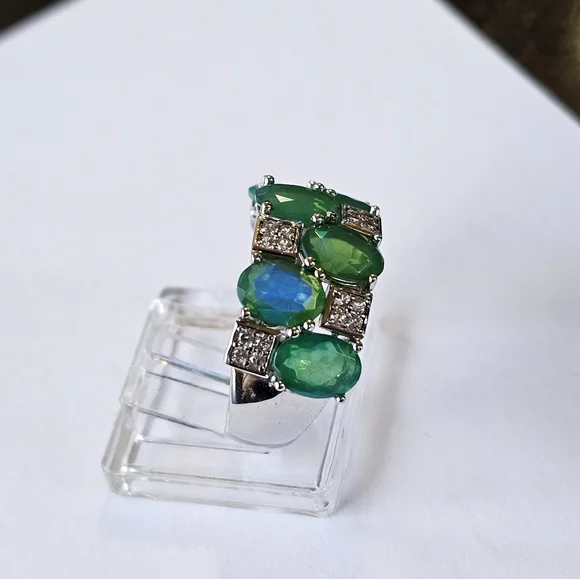 Natural Opal & White Zircon Ring in Sterling Silver! Size 7! - Picture 9 of 14
